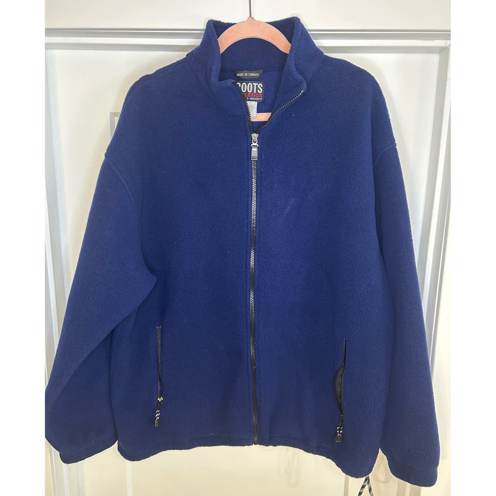 Roots Athletics Mens Fleece Jacket Full Zip Blue Made in Canada Large